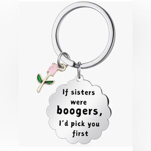 Silver Keychain with Pink Rose Charm